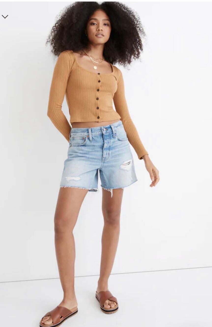 NWT Madewell Relaxed Mid-Length Denim Shorts Ripped edition SZ 32